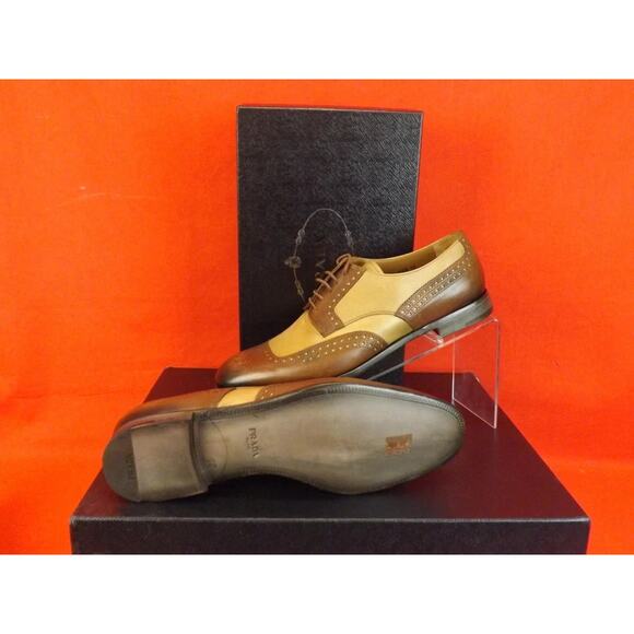 NIB PRADA 2EF020 BURNISHED BROWN TAN LEATHER BROGUE OXFORDS TREES SET 10 main image 8